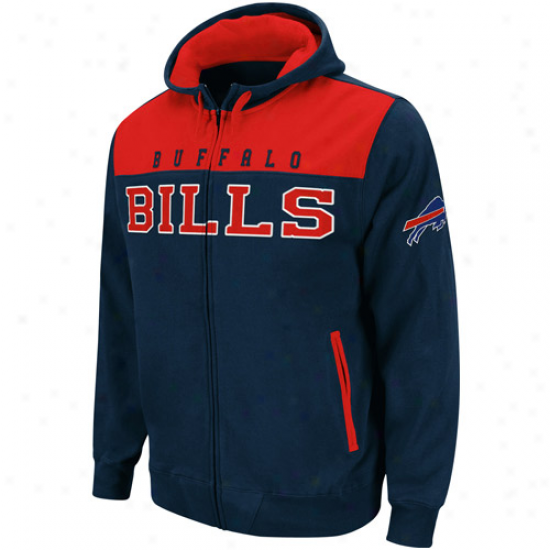 Reebok Buffalo Bills Navy Blue-red All Pro Full Zip Hoodie Sweatshirt