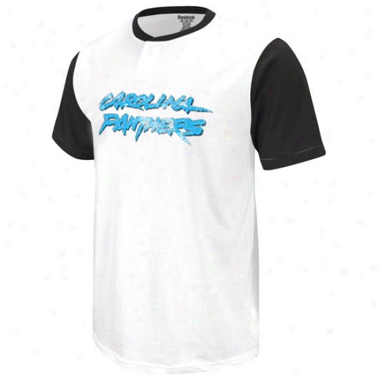 Reebok Carolina Panthers Faded Wordmark Henley T-shirt - White