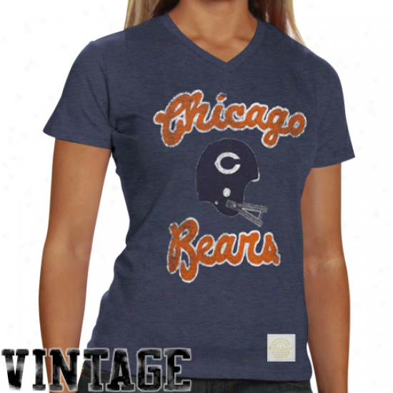 Reebok Chicago Bears Ladies Take Back Tri-blend V-neck T-shirt - Navy Azure