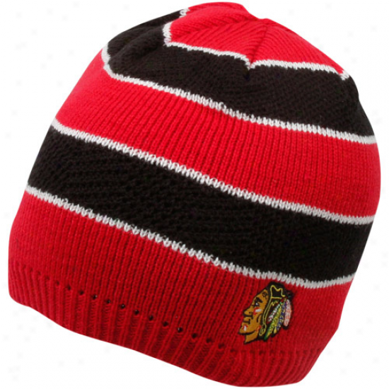 Reebok Chicago Blackhawks Ladies Black-red Striped Knit Beanie