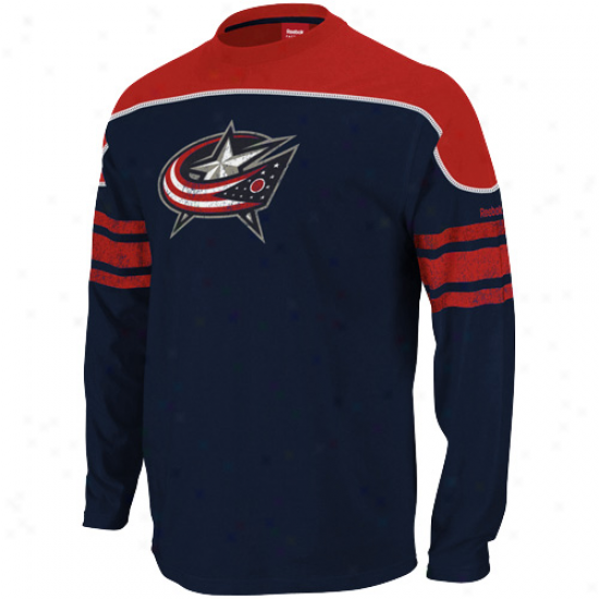 Reebok Columbus Blue Jackets Fac3 Off Shooter Lont Sleeve T-shirt - Navy Blue-red