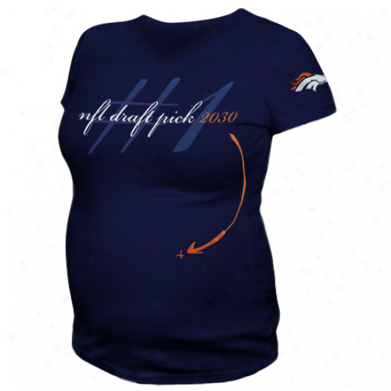 Reebok Denver Broncos Lafies Navy Blue Draft Pick 2030 V-neck Maternity T-shirt