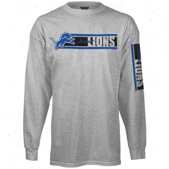 Reebok Detroit Lions The Stripes Long Sleeve T-shirt - Ash