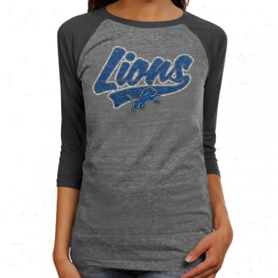 Reebok Detroit Lions Womens Tri-sweep Raglan T-shirt - Charcoal