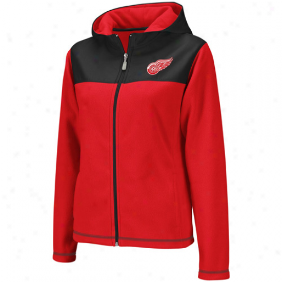 Reebok Detroit Red Wings Ladies Red-black Microfleece Full Zip Hoodie Jacket