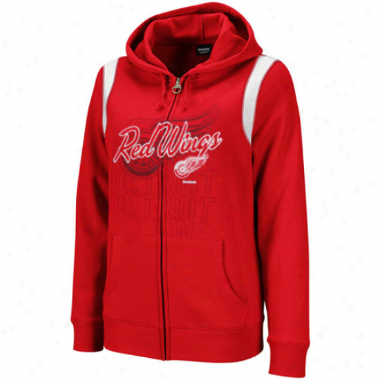 Reebok Detroit Red Wings Ladiew Red Wipe Out Full Zip Hoodie Sweatshirt