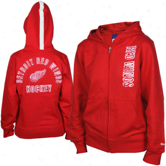 Reebok Detroit Red Wings Youth Girls Red Tremor Full Zip Hoodie Sweatshirt