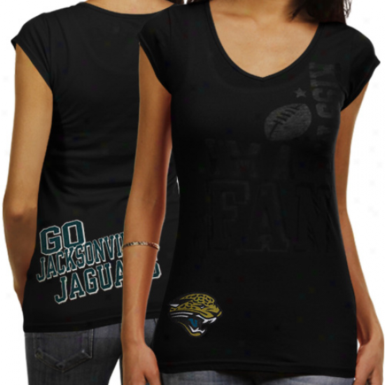 Reebok Jacksonville Jaguars Ladies I'm A Fan Kiss Me Prmeium V-neck T-shirt - Black