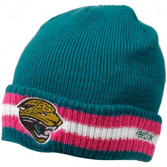 Reebok Jacksonville Jaguars Teal-pink Breast Cancer Awareness Coaches Sideline Cuffed Beanie