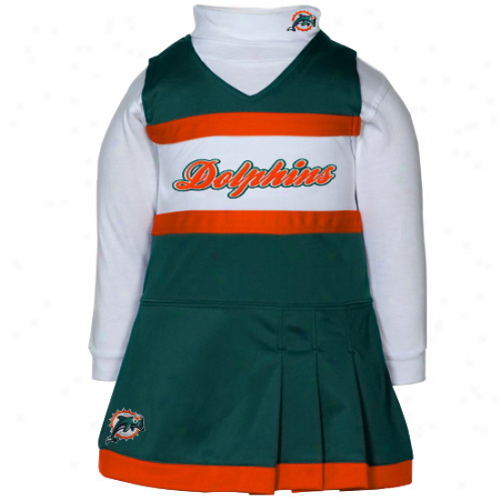 Reebok Miami Dolphins Infant Girls Aqua-white 2-piece Turtleneck Creeper & Cheerleader Dress Set