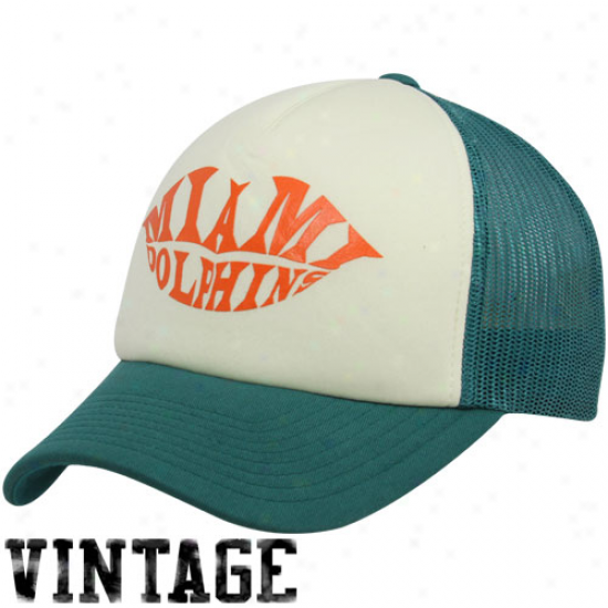 Reebok Miami Dolphins Ladies Aqua-natural Pucker Up Adjustable Trucker Hat