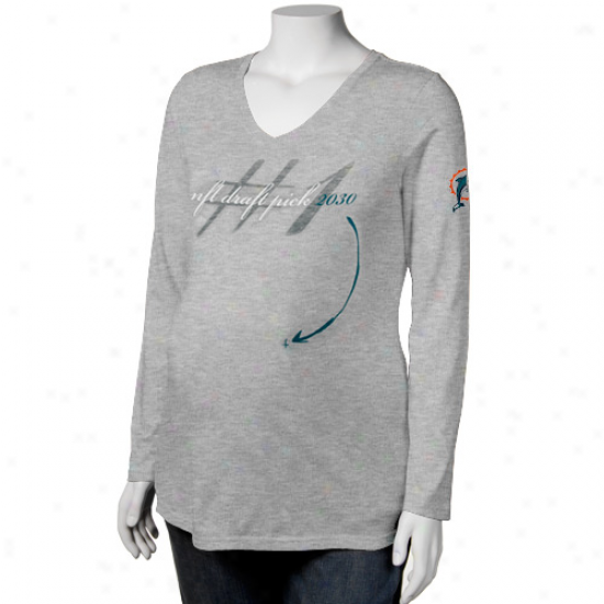 Reebok Miami Dolphins Ladies Gray Draft Pick 2030 V-ncek Maternity Long Sleeve T-shirt