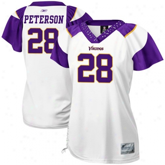 Reebok Minnesota Vikings #28 Adrian Peterson Ladies White Field Flirt Premium Fashion Jersey