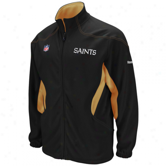Reebok New Orleans Saints Black-gold Sideline Kickoff Full Zip Microfleece Jacket