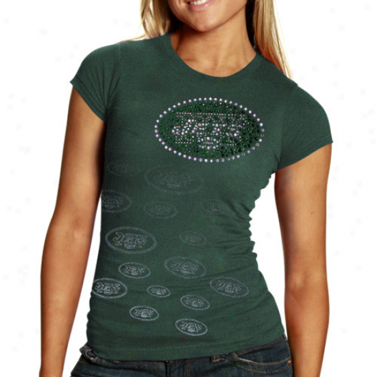 Reebok New York Jets Ladies Multi Rhinestone Logo Premium T-shirt - Green