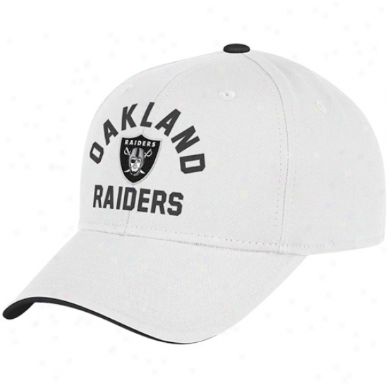 Reebok Oakland Raiders White Front And Center Adjustable Hat