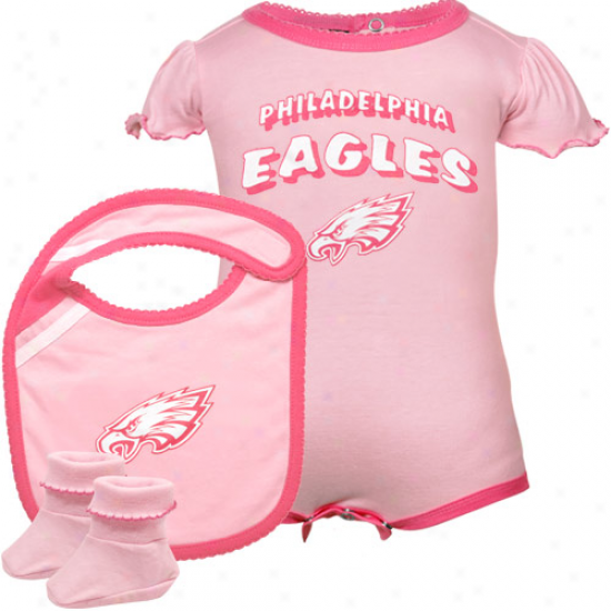 Reebok Philadelphia Eagles Infant Girls Pink Creeper, Bib & Bootie Offer for sale