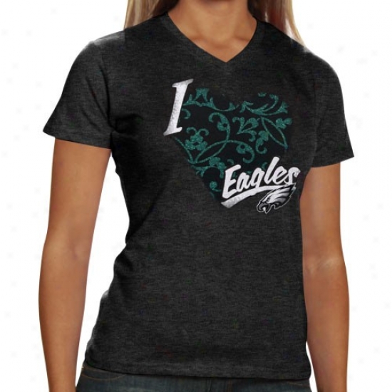 Reebok Philadelphia Eagleq Ladies Black I Love This Team V-neck Tri-blend T-shirt