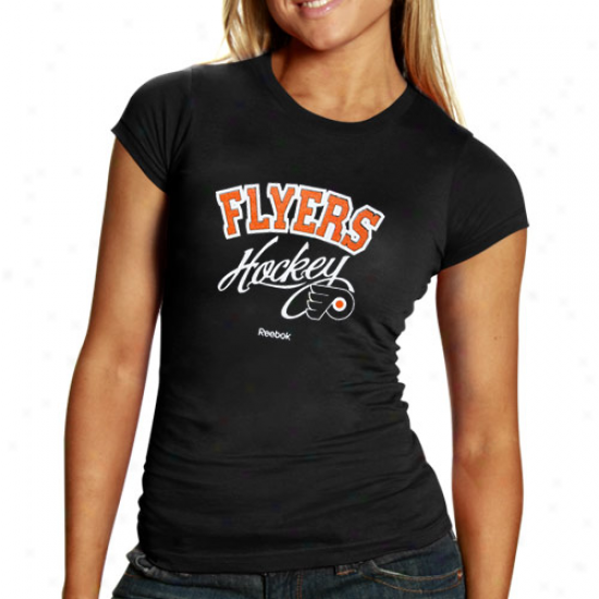 Reebok Philadelphia Flyers Ladies Black Scripted Play T-shirt