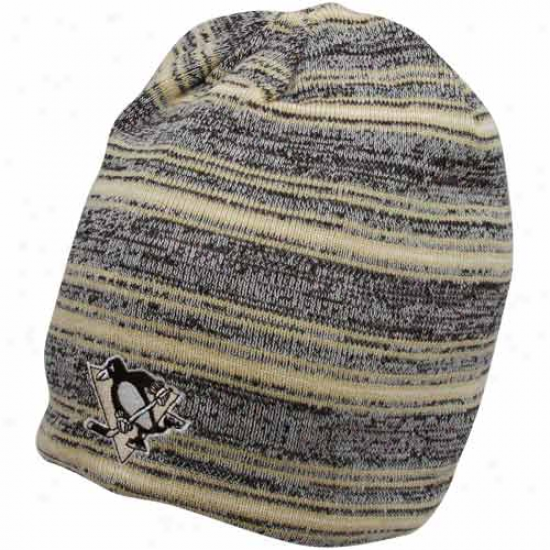 Reebok Pittsburgh Penguins Black-gray Static Striped Reversible Beanie