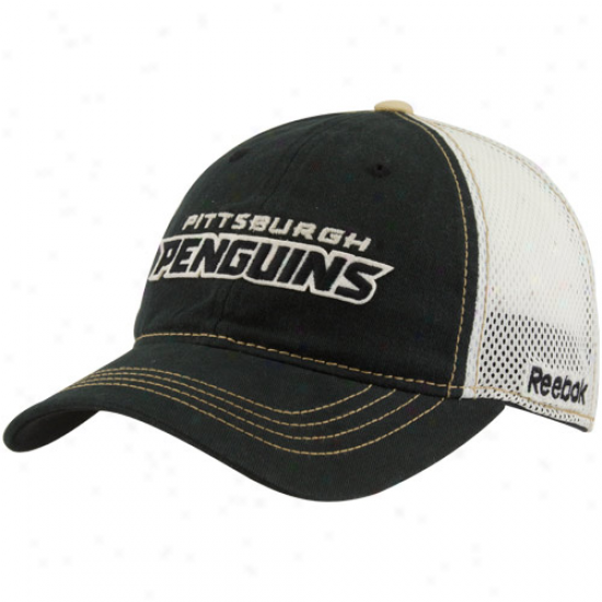 Reebok Pittsburgh Penguins Black-natural Official Team Mesh Back Flex Slouch Hat