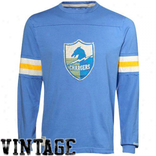 Reebok San Diego Chargers Candle Blue Distressed Throwback Applique Premium Slow Sleeve T-shirt