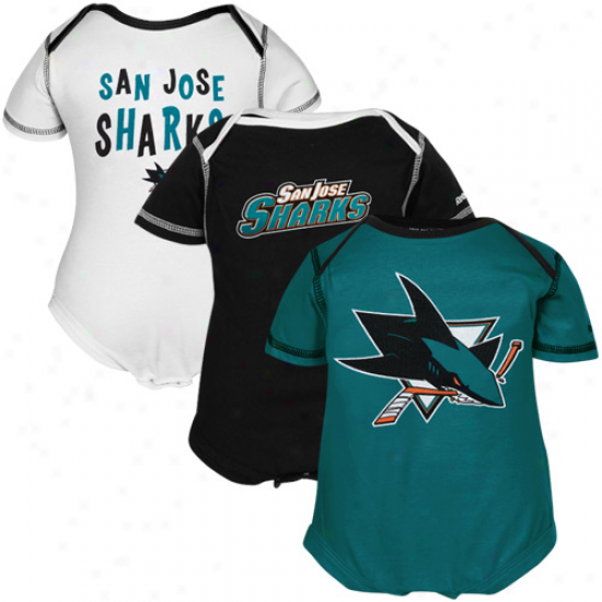 Reebok San Jose Sharks Newborn 3-pack Creeper Set - White, Black & Teal