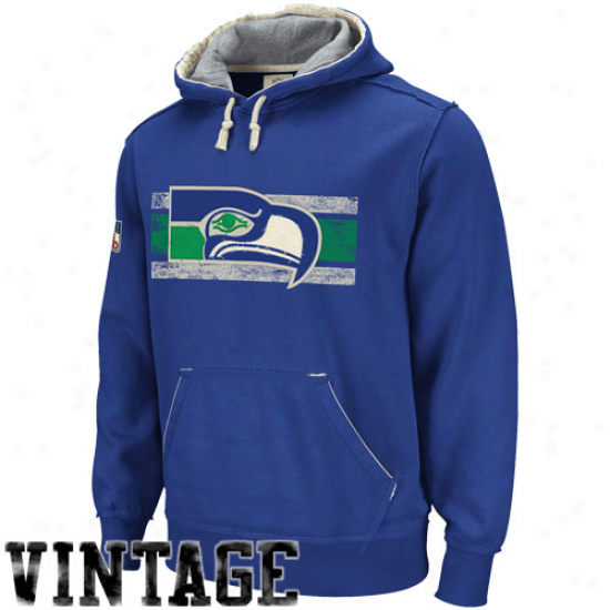 Reebok Seattle Seahawks Royal Blue Vintage Team Logo Pullover Hoodie Sweatshirt