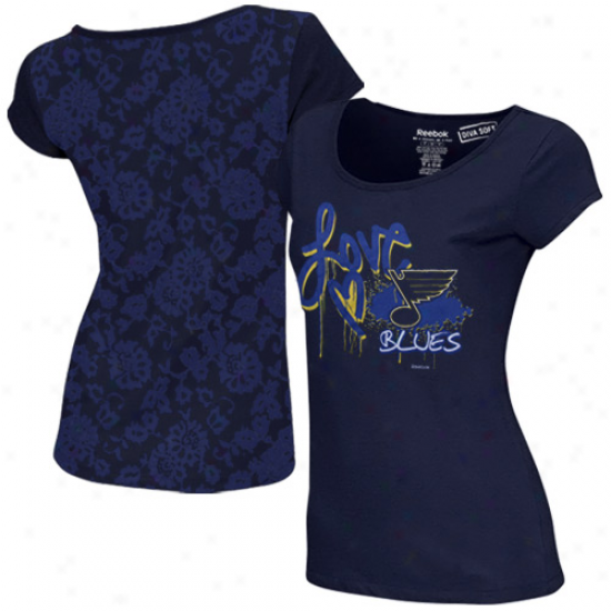 Reebok St. Louis Blues Ladies Painted Love Lace Burnout Reward T-shirt - Navy Blue