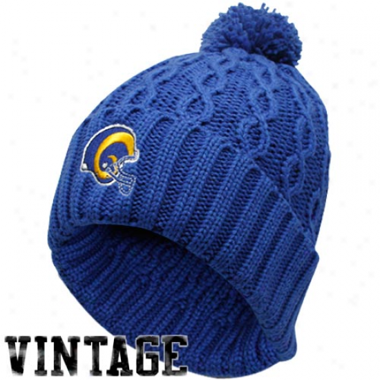 Reebok St. Louis Rams Ladies Royal Blue Retro Cuffed Pom Cable Knit Beanie