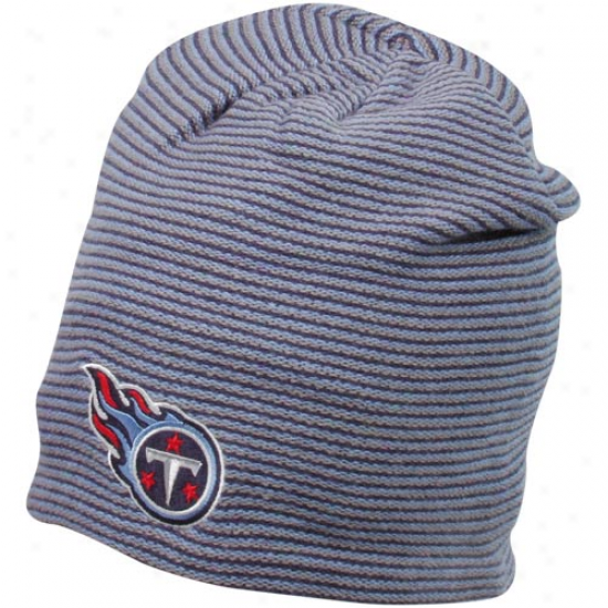 Reebok Tennessee Titans Navy Blue-light Blue Striped Long Slouch Knit Beanie