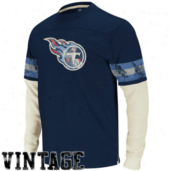 Reebok Tennessee Titans Vintage Jersey Applique Double Layer Thermal T-shirt - Navy Blue