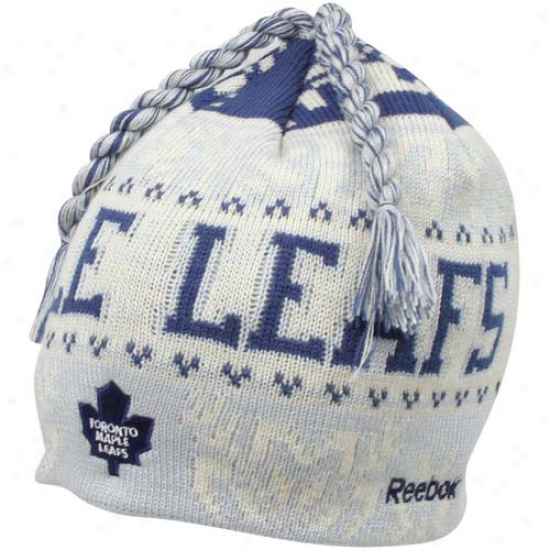 Reebok Toronto Maple Leafs Navy Blue-white Cool Breeze Tassel Knit Beanie