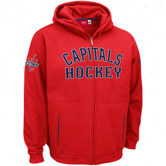 Reebok Washington Capitals Red Overtij Full Zip Hoody Sweatshirt