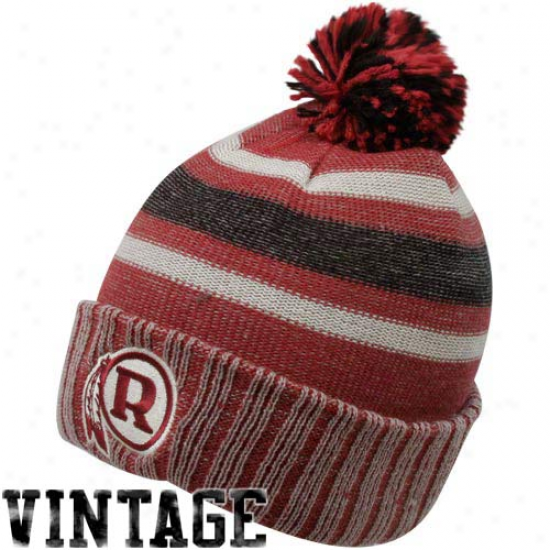 Reebok Washington Redskins Burgundy-black Striped Pom Beanie