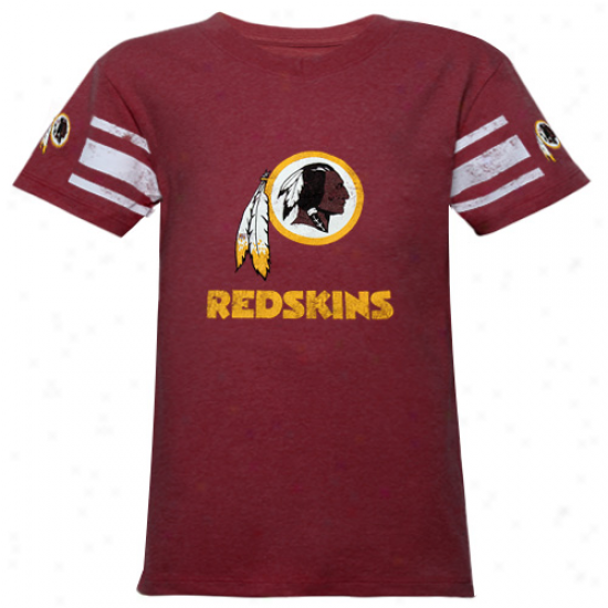 Reebok Washingfon Redskins Youth Girls Football Fashion V-neck Heathered T-shirt - Burgundy