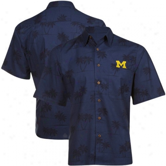 Reyn Spooner Michigan Wolverines Navy Blue Spooner Palms Full-button Shirt