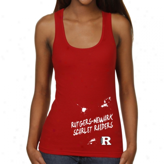 Rutgers Newark Scarlet Raiders Ladies Paint Strokes Junior's Ribbed Tank Top - Scarlet