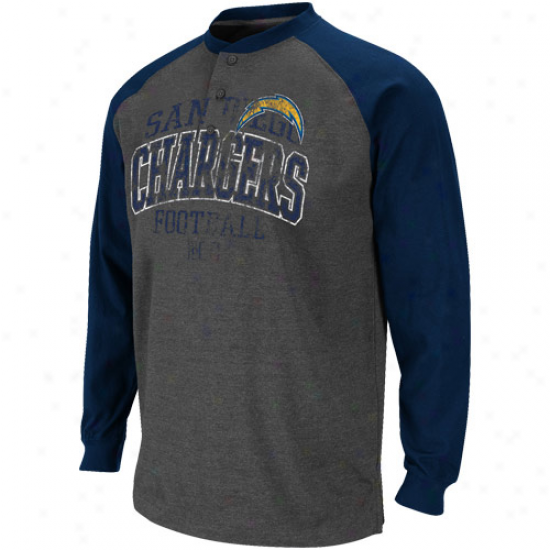 San Diego Chargers Game On Henley Long Sleeve Premium Heathered T-shirt - Charcoal