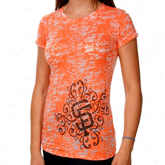 Saan Francisco Giants Ladies Flourish Burnout Premium Crew T-shirt - Orangr