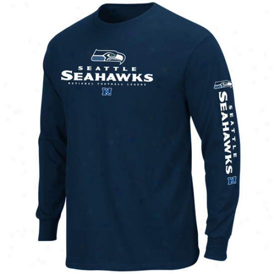 Seattle Srahawks Primary Receiver Ii Protracted Sleeve T-ehirt -S teel Blue