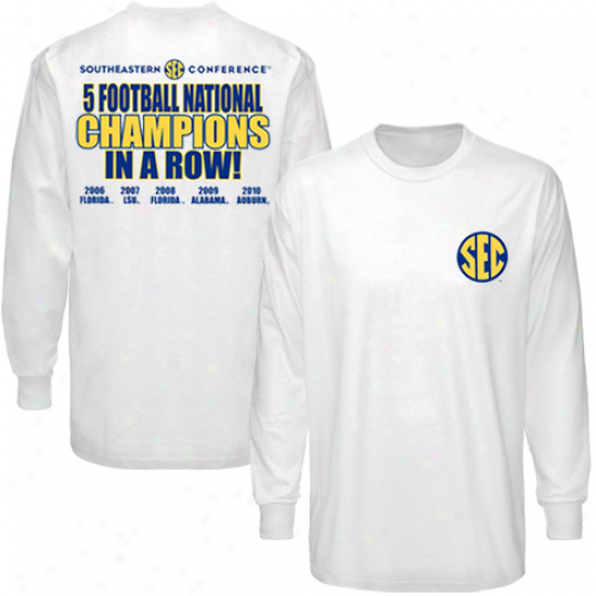 Sec White 2010 Bcs National Champions Five-in-a-row Long Sleeve T-shirt