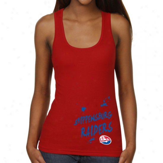 Shippensburg Raiders Ladies Paint Strokes Junior's Ribbed Tank Top - Red