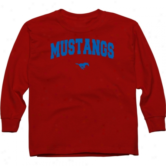 Smu Mustangs Youth Red Logo Arch T-shirt