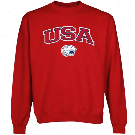 South Alabama Jaguars Logo Arch Applique Crew Neck Fleece Sweatshirt - Red