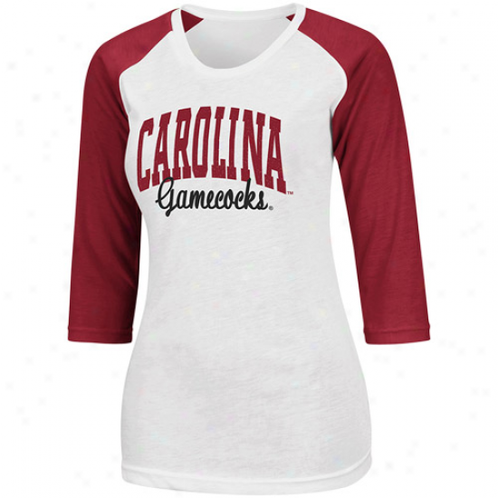 Southward Carolina Gamecocks Ladoes Glitter 3/4 Raglan Sleeve T-shirt - Wite/garnet