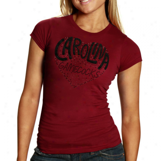 South Carolina Gamecocks Ladies Glitter Heart T-shirt - Garnet