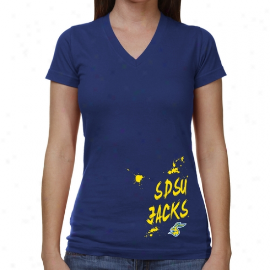 South Dakota State Jackrabbits Lacies Paint Strokes V-neck T-shirt - Royal Blue