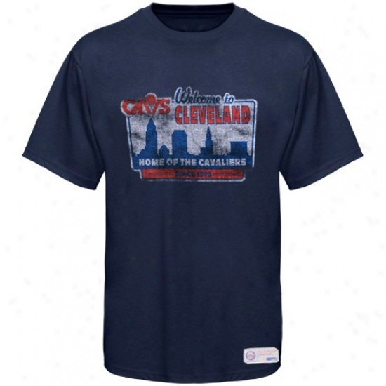 Sportiqe-espn Clrveland Cavaliers Navy Blue Billboard Distressed Premium T-shirt