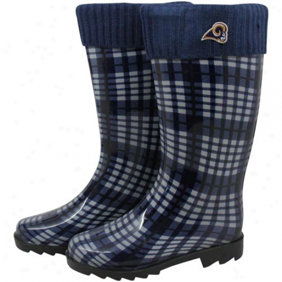 St. Louis Rams Ladies Navy Blue Plaid Cuffed Rain Boots